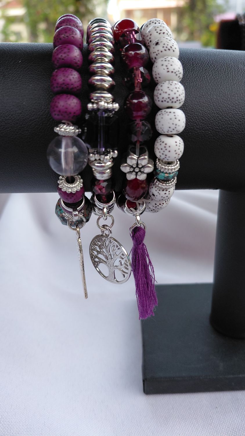 Love Wings Tassel Charm Bracelet Set- Purple