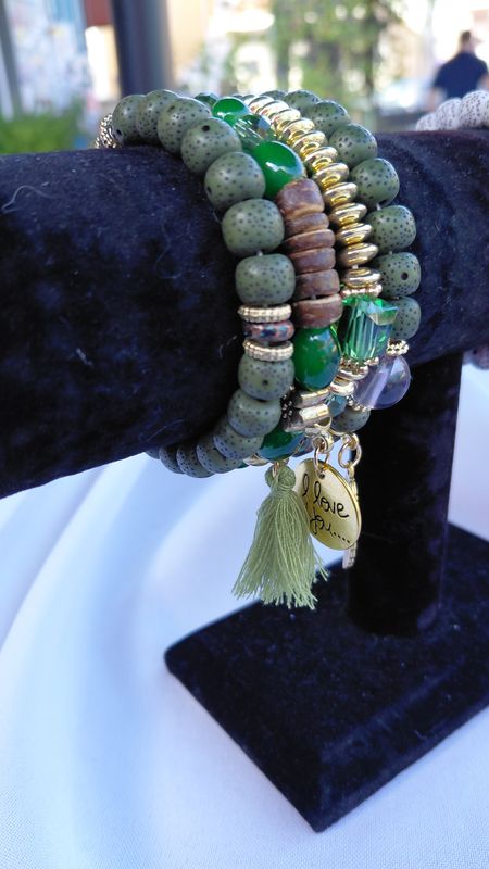 Love Wings Tassel Charm Bracelet Set- Green