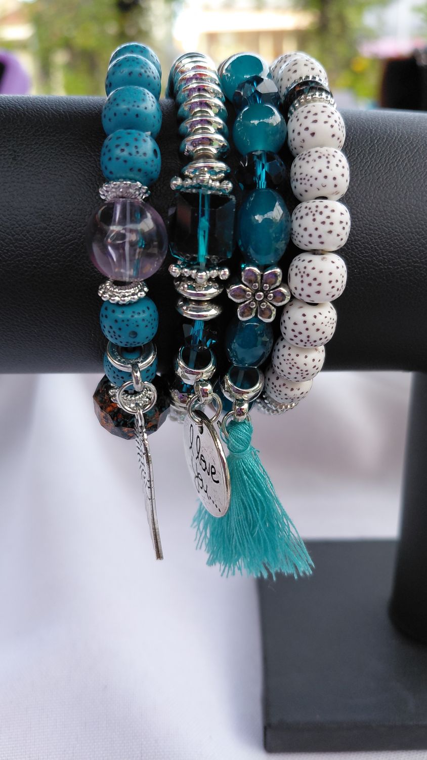 Love Wings Tassel Charm Bracelet Set- Teal