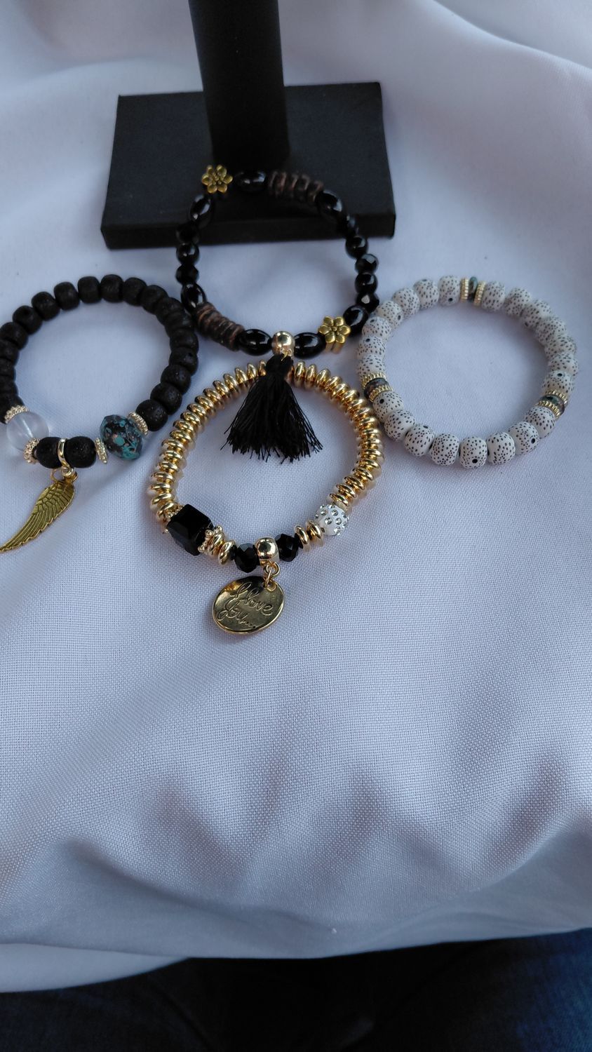 Love Wings Tassel Charm Bracelet Set- Black/Gold