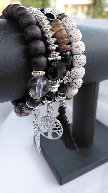 Love Wings Tassel Charm Bracelet Set- Black/Silver
