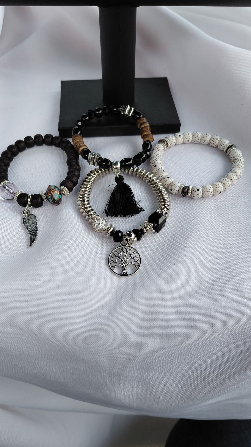 Love Wings Tassel Charm Bracelet Set- Black/Silver