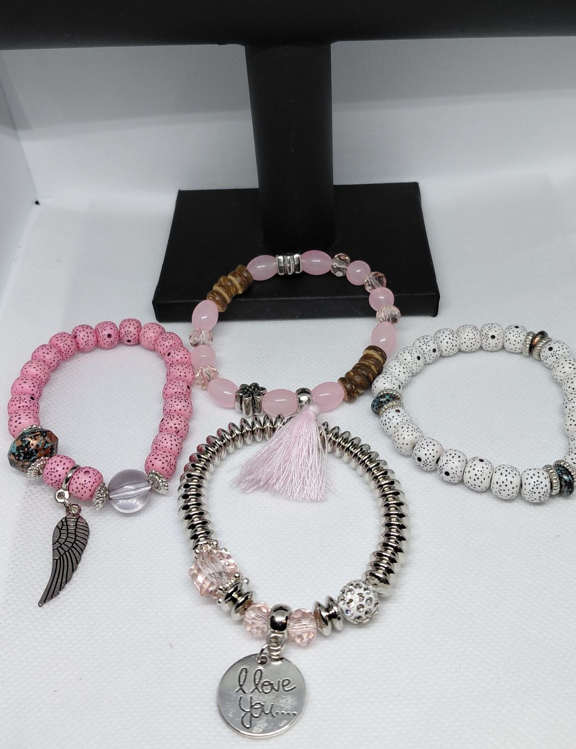 Love Wings Tassel Charm Bracelet Set- Pink