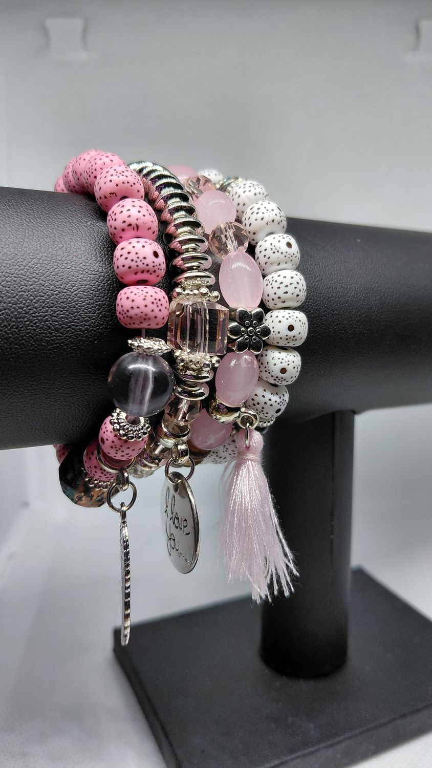 Love Wings Tassel Charm Bracelet Set- Pink