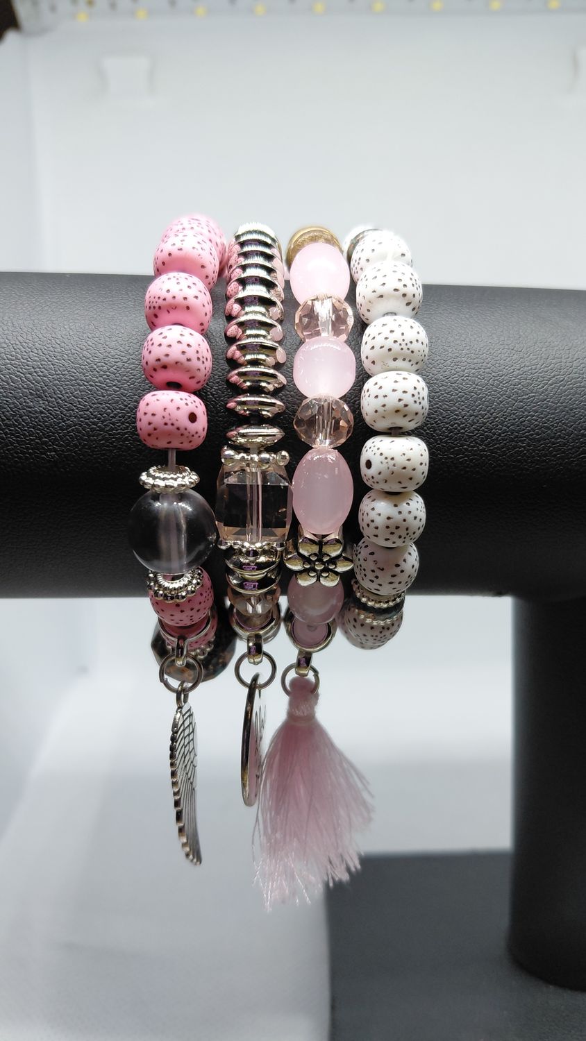 Love Wings Tassel Charm Bracelet Set- Pink