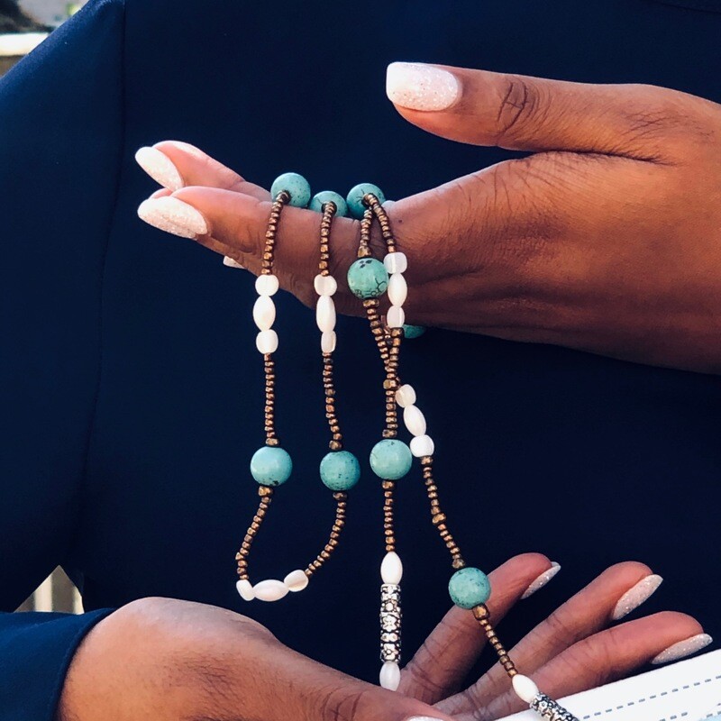 Copper, Turquoise  And Pearl Mask Chain