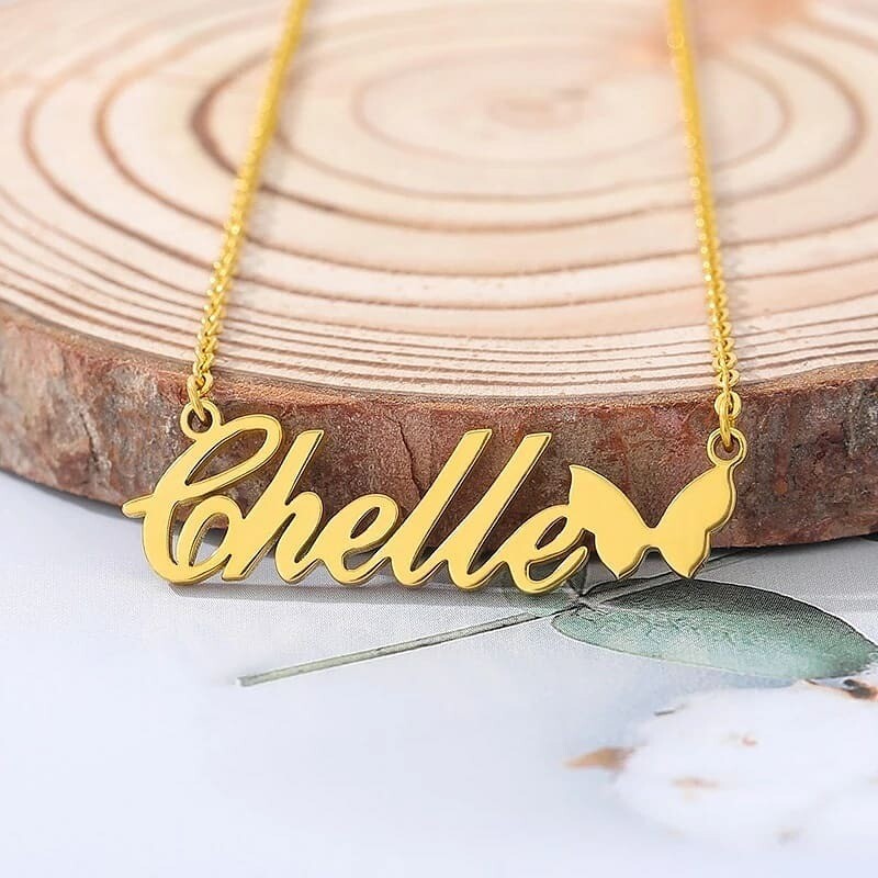 Custom Butterfly Name Stainless Steel Necklace