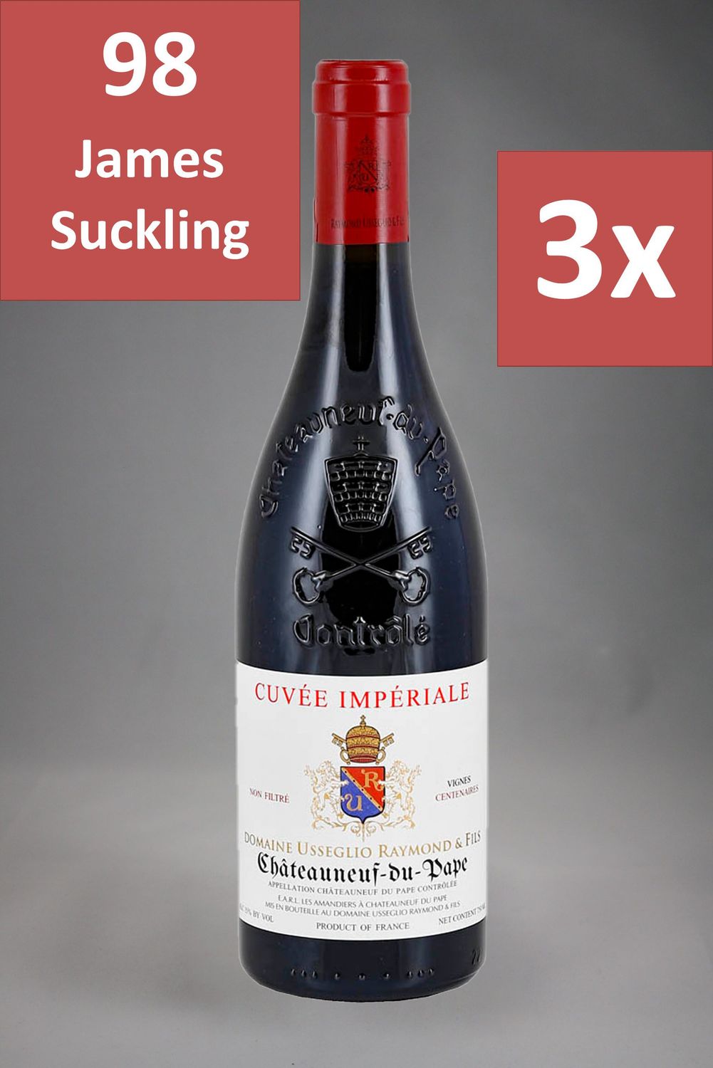 3 Fl. Domaine Raymond Usseglio Chateauneuf du Pape Cuvée Imperiale 2023 (75,51 €/l) 3 Fl. Domaine Raymond Usseglio Chateauneuf du Pape Cuvée Imperiale 2023 (75,51 €/l)