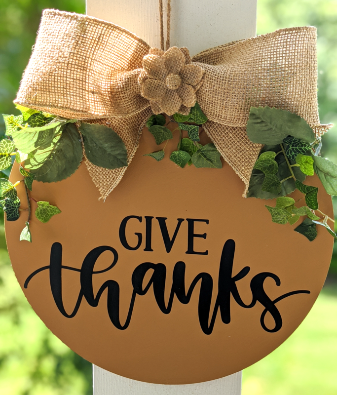 Give Thanks Round Wood Door Hanger, Front Door Sign, Fall, Thanksgiving, Wall Decor, Religious