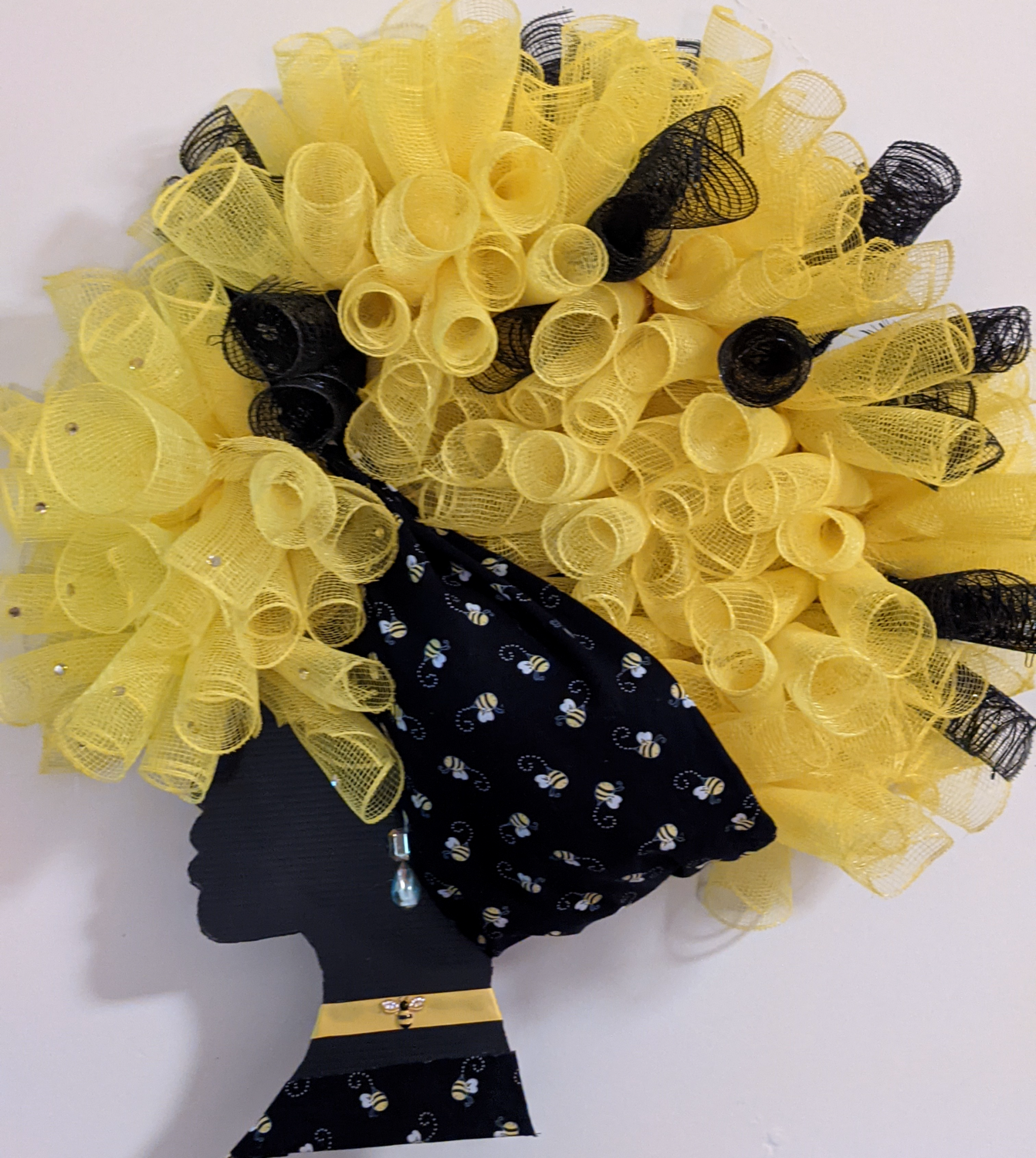 Yellow &amp; Black Bumblebee Inspired Diva Wreath