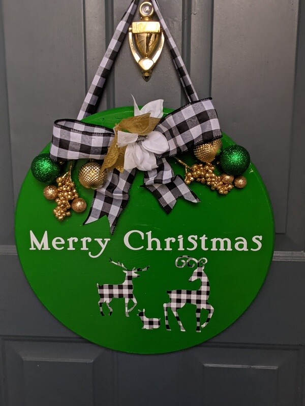 Merry Christmas Round Wood Door Hanger
