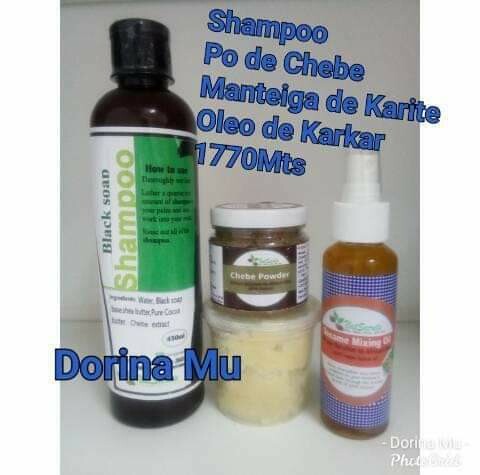 Combo: Shampoo, Po de Chebe, Oelo de alho, manteiga de karite, Oelo karkar