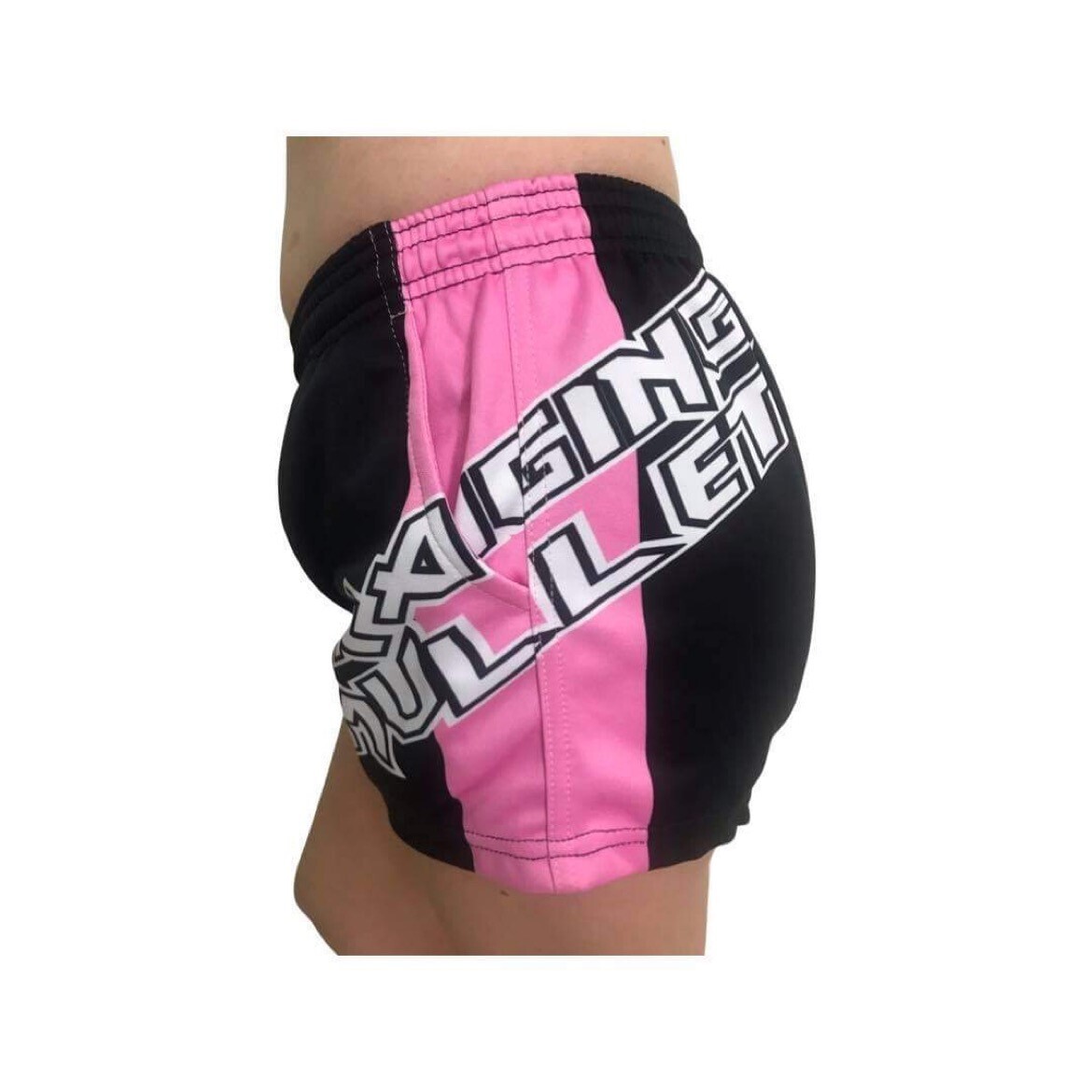 RAGING MULLET RUGBY SHORTS BLACK &amp; PINK FISH, SIZES: 2XL