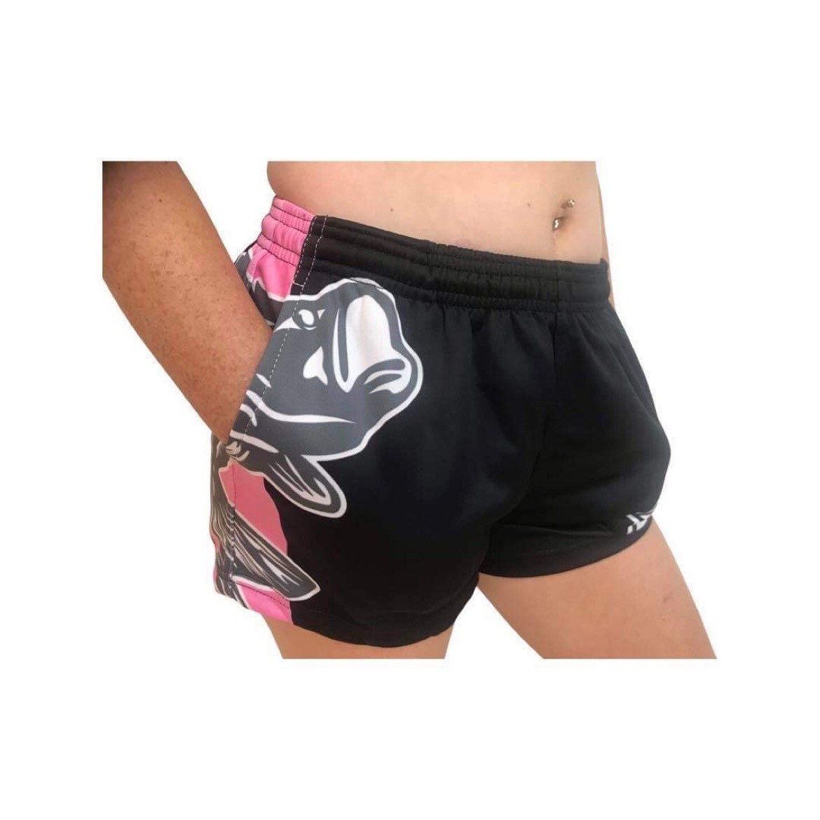 RAGING MULLET RUGBY SHORTS PINK & NAVY BLUE LARGE LOGO