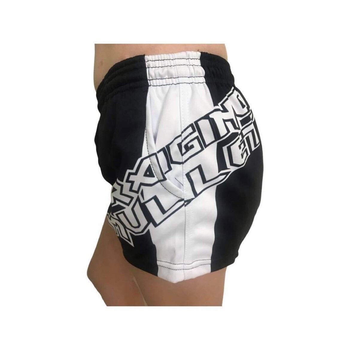 RAGING MULLET RUGBY SHORTS BLACK &amp; WHITE FISH, SIZES: 2XL