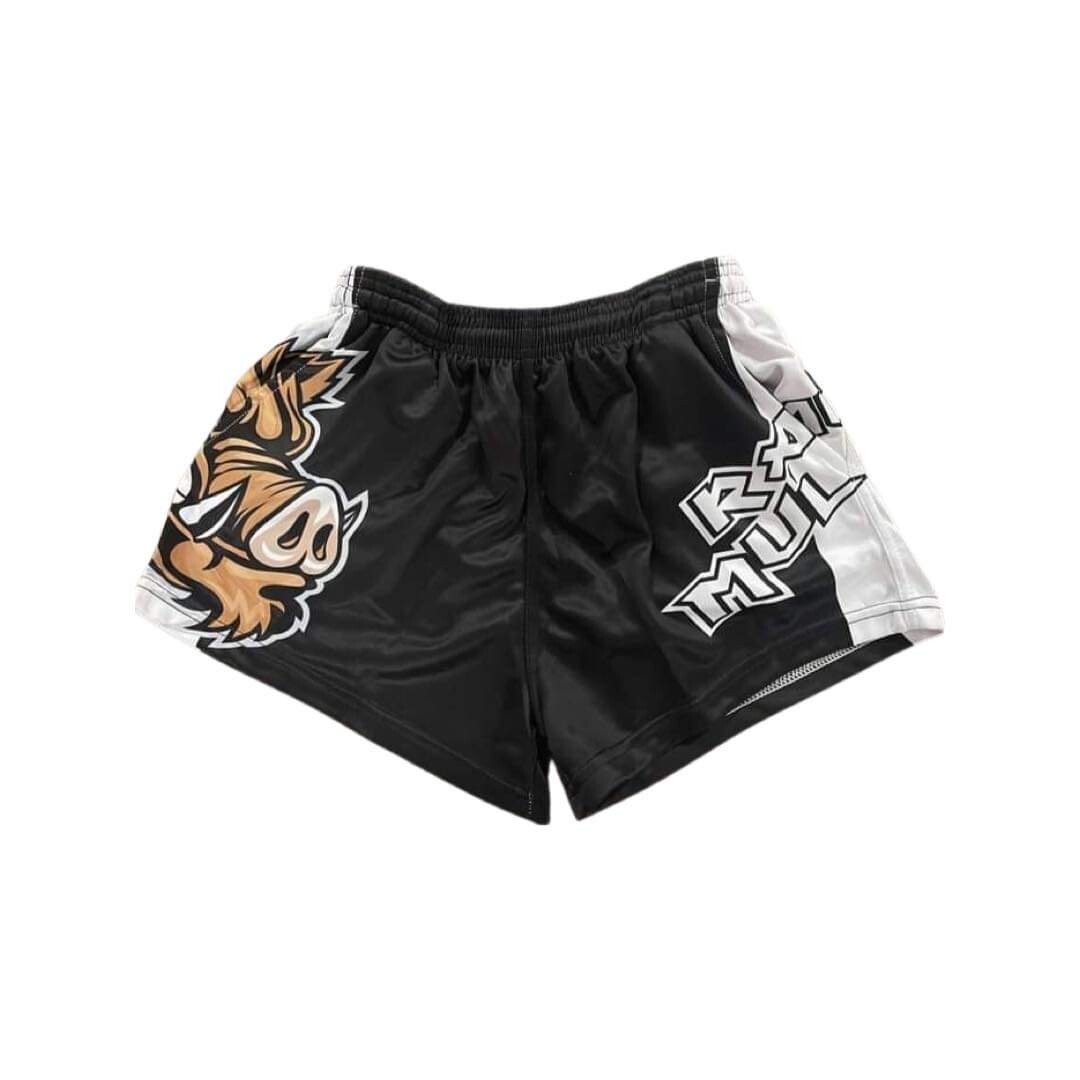 Rugby Shorts Black and White Pig, Size: 2XL