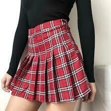 Red checkered skirt