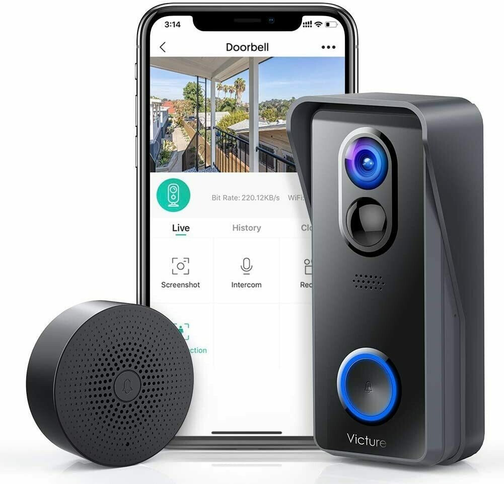 Victure Wifi Video Doorbell Camera With Chime 1080p Wireless Home Security Camera