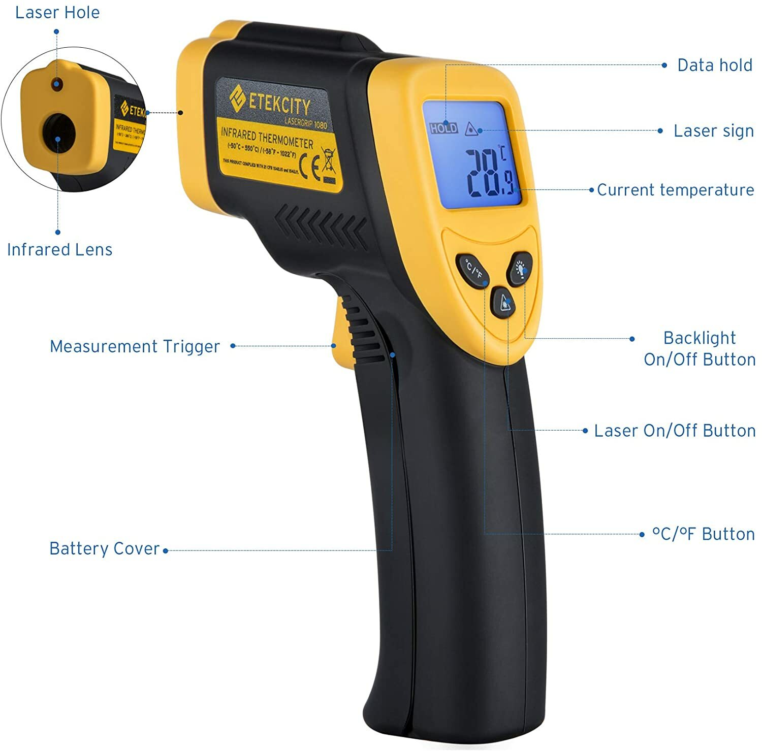 TL-IR750 Precision Digital Infrared Thermometer Gun Handheld NonContact 50-750℃