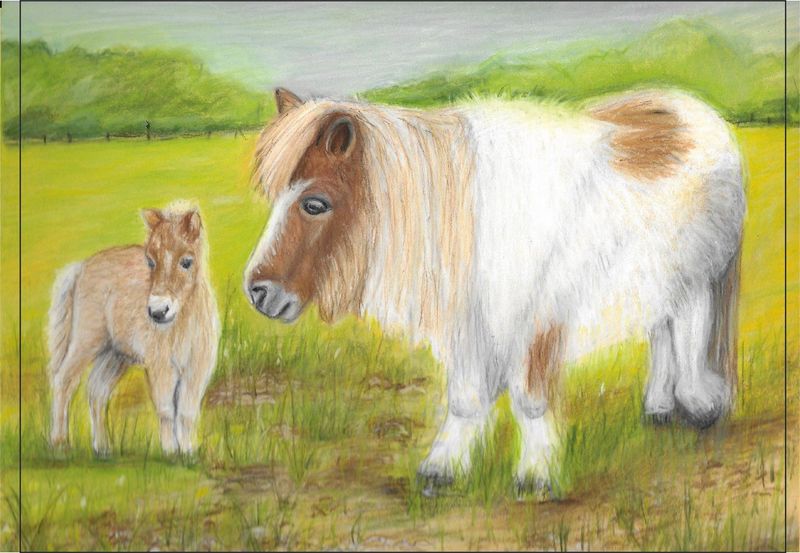 Postkarte Postkarte "Pony-Mama mit Fohlen"