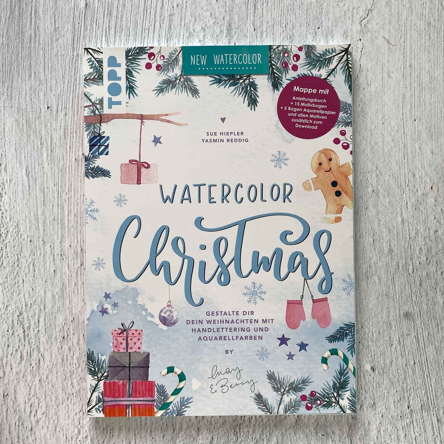 Watercolor Christmas – Gestalte dir dein Weihnachten mit Handlettering und Aquarellfarben (Mappe mit Anleitungsbuch + Motivbogen + Aquarellpapier)