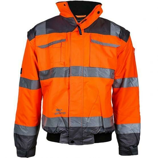 Warnschutz Pilotenjacke neonorange / grau, abnehmbare Ärmel