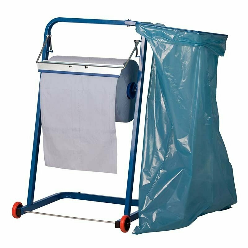Bodenständer für Putzpapier inklusive Müllsackhalterung und Rollen, bis 40 cm