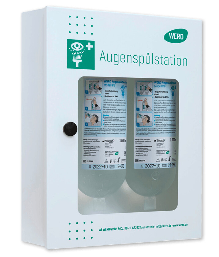 Augenspülstation QuickCheck mit 2 Augenspülflaschen P 8 (gepufferte Lösung, steril) - WERO