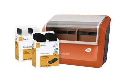 Pflasterspender gefüllt mit PowerTex Pflasterstrips & Fingerpflaster - WERO Smart Box"