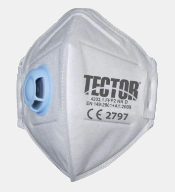 Feinstaub Faltmaske FFP2 NR D mit Ventil – Tector® - EN 149:2001 + A1:2009