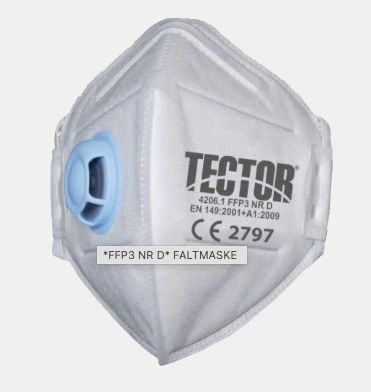 Feinstaub Faltmaske FFP3 NR D mit Ventil – Tector® - EN 149:2001 + A1:2009