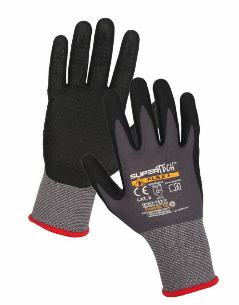 Arbeitshandschuhe Super Tech Flex+ – Nylon Montagehandschuhe mit PVC-Noppen | 12 Paar Arbeitshandschuhe Super Tech Flex+ – Nylon Montagehandschuhe mit PVC-Noppen | 12 Paar