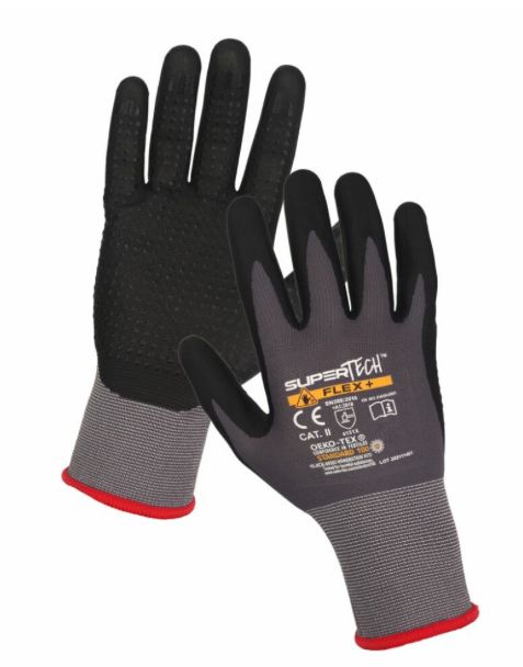 Arbeitshandschuhe Super Tech Flex+ – Nylon Montagehandschuhe mit PVC-Noppen | 12 Paar Arbeitshandschuhe Super Tech Flex+ – Nylon Montagehandschuhe mit PVC-Noppen | 12 Paar