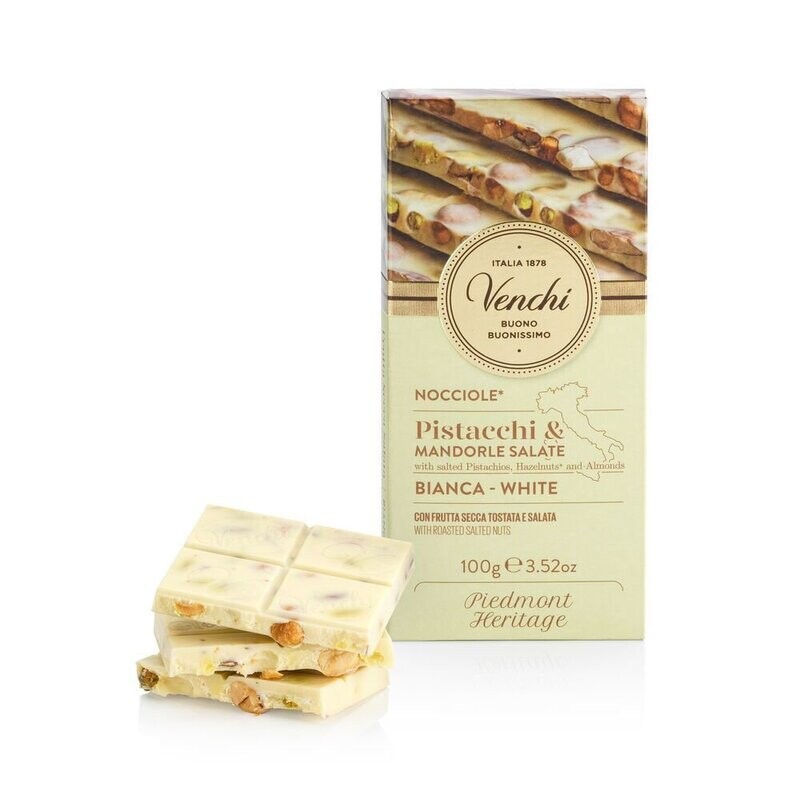 Tavoletta Cioccolato Bianco con Nocciole, Pistacchi e Mandorle salate - Venchi 100g