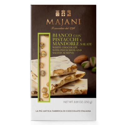 Maxi Tavoletta Cioccolato Bianco con Mandorle Salate e Pistacchi 250g- Majani