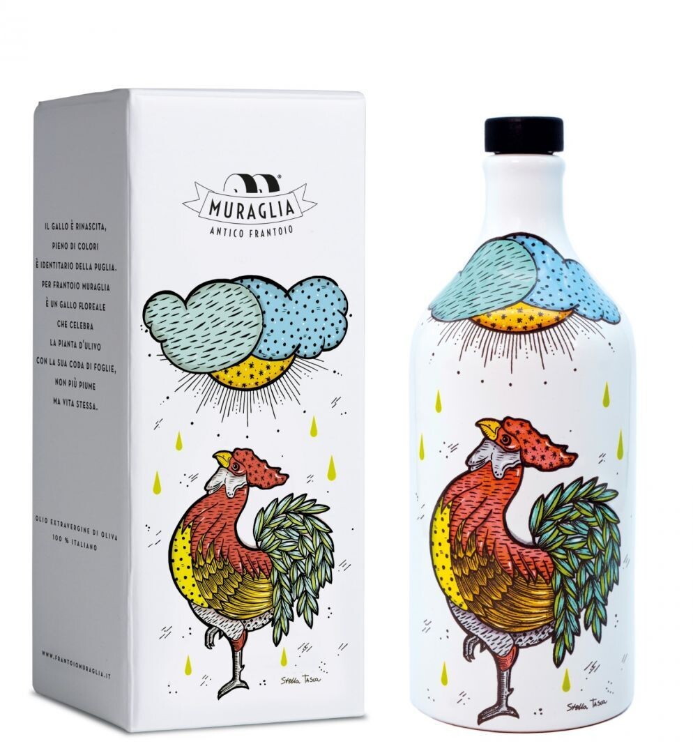 Olio Extravergine di Oliva Fruttato Intenso in Orcio in Ceramica "Il Gallo" 500ml - Frantoio Muraglia con astuccio