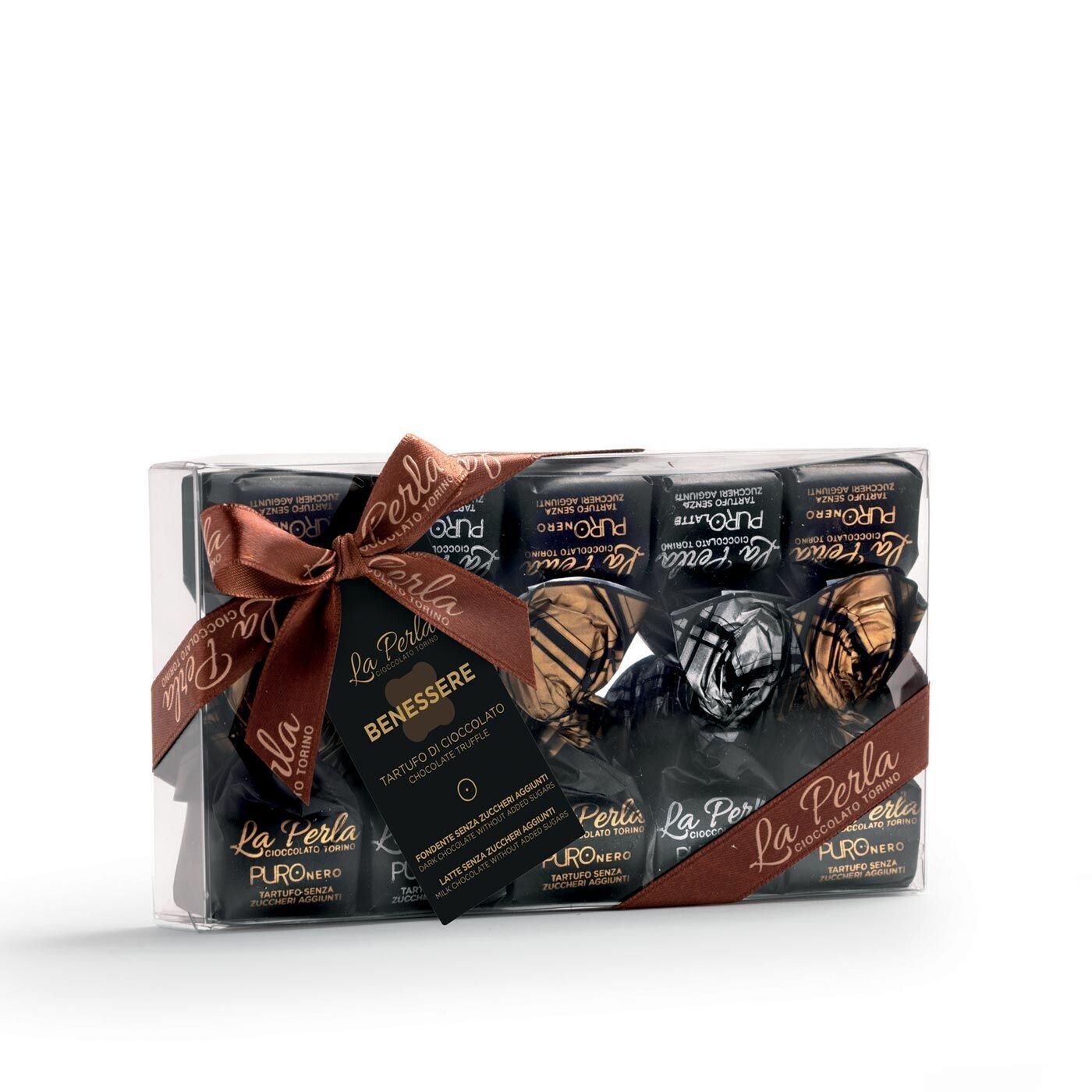 Nero-Latte. Tartufi di cioccolato senza zuccheri aggiunti. 145g - La Perla