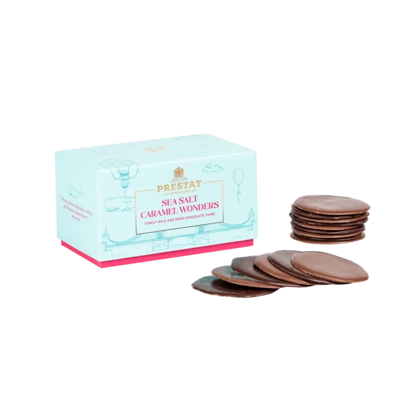 Sfoglie di cioccolato al latte e caramello/fondente e sale marino - PRESTAT   200g