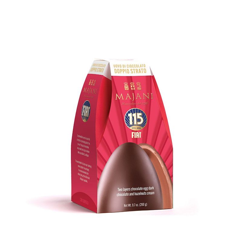 Majani Uovo FIAT di Finissimo Cioccolato Fondente con strato di crema alle nocciole 65 gr
