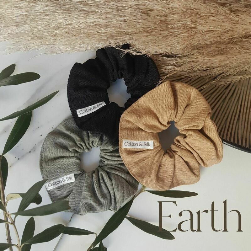 Linen Rayon Scrunchie (Set of 3) - Earth