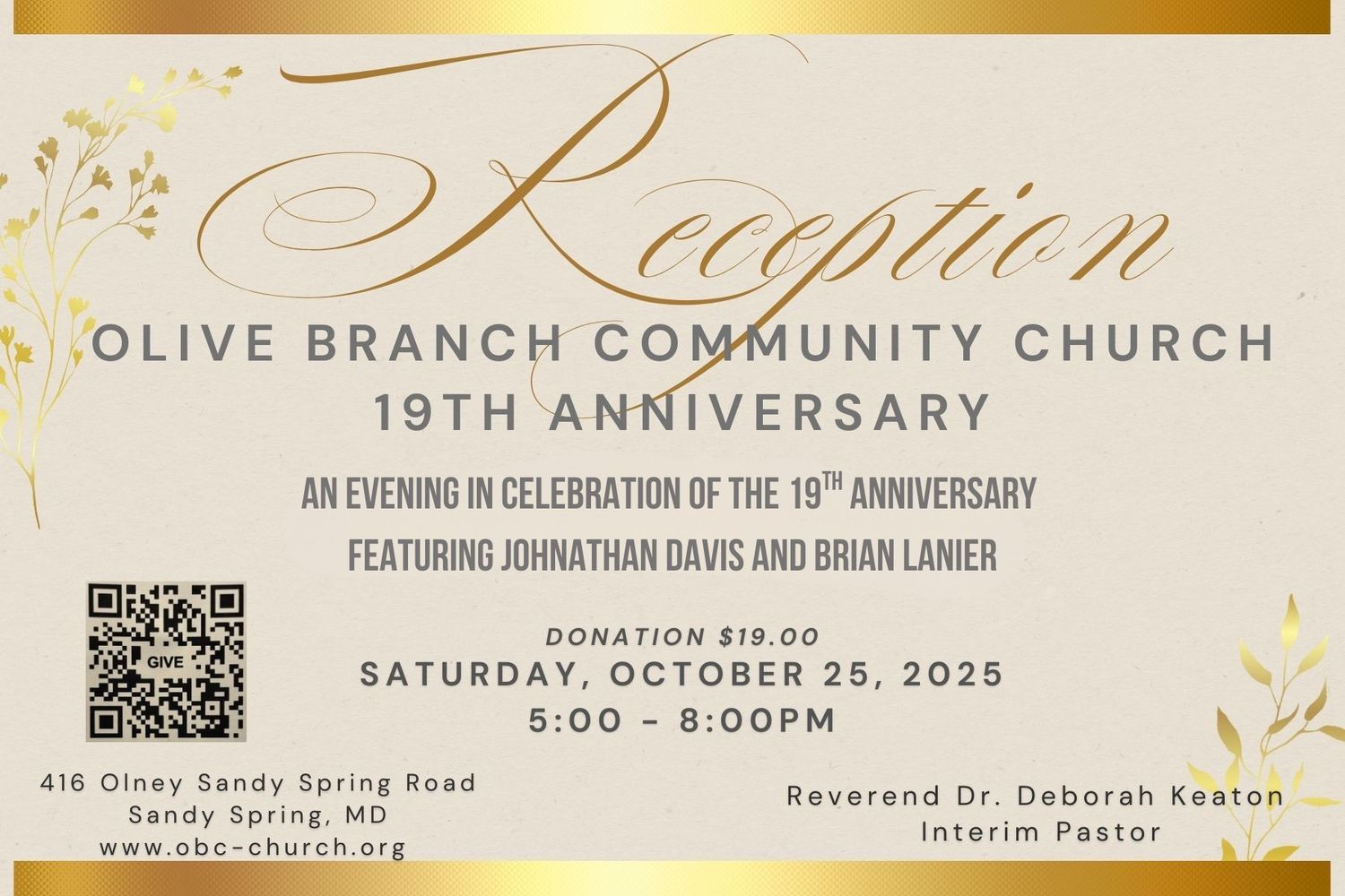 Olive Branch 19th Anniversary Reception - A Gospel Jazz Reception