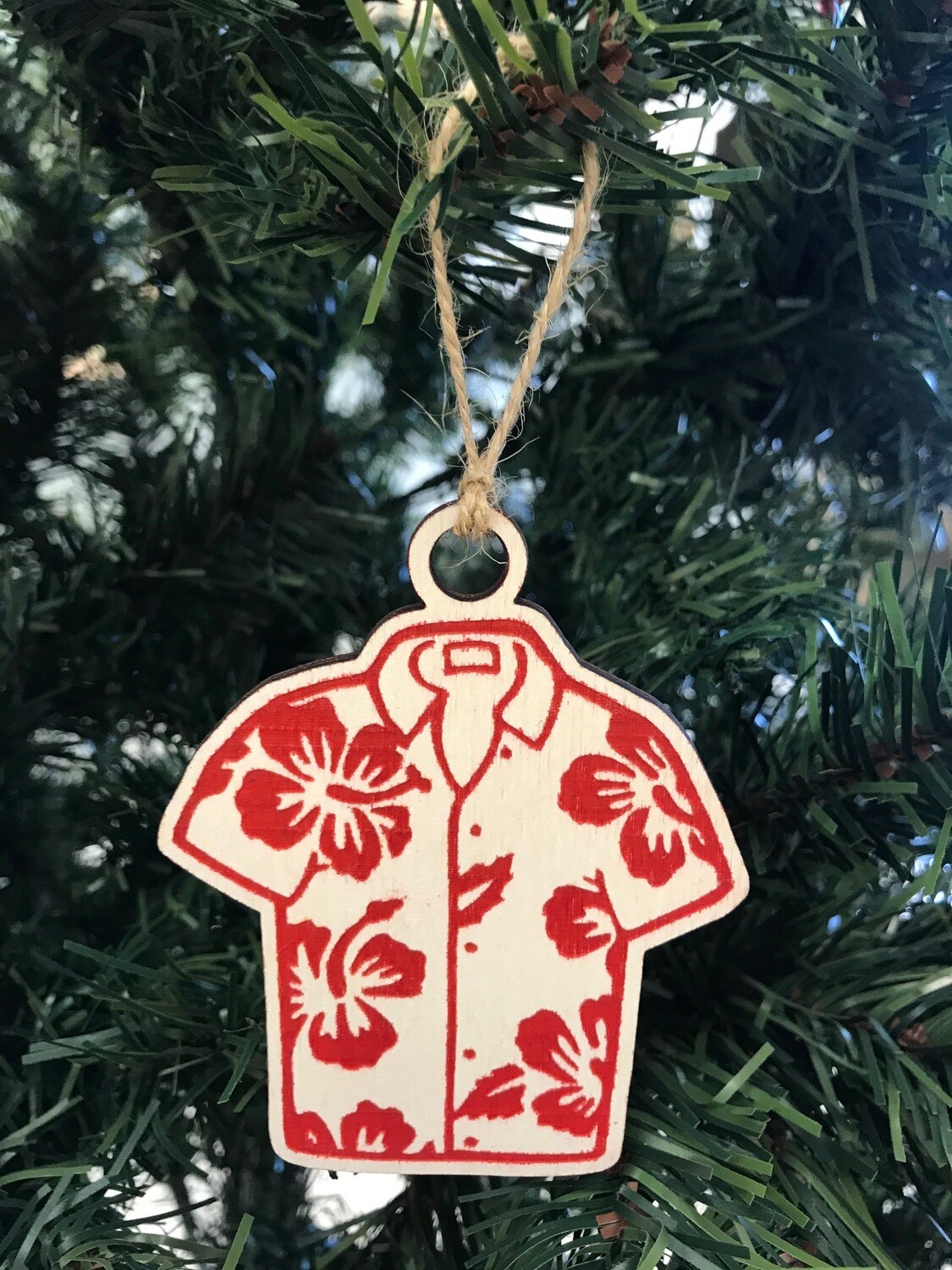 Red Aloha Shirt Wooden Ornament