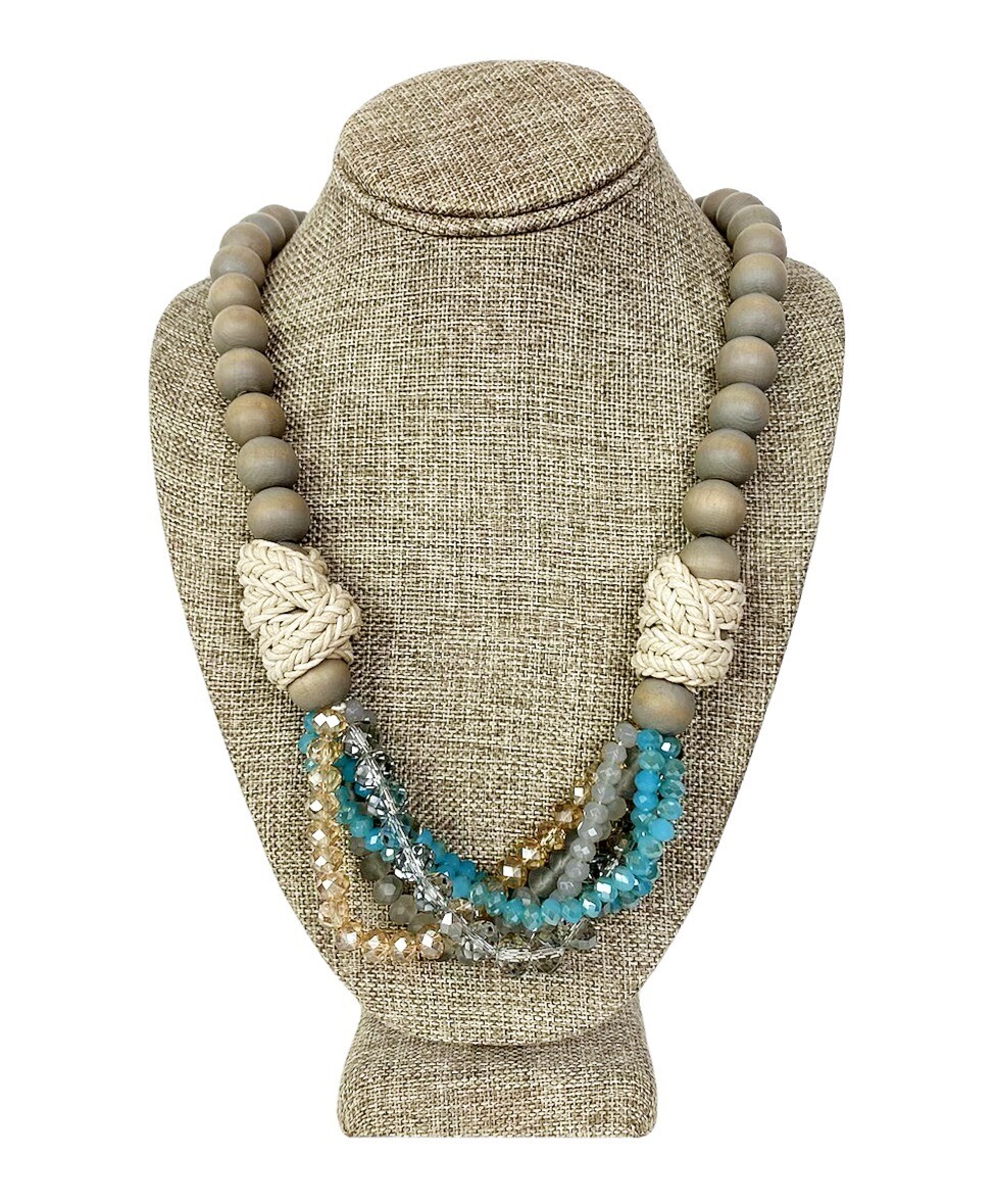 Wood Beads with Rope and Crystal Accents Wood Beads with Rope and Crystal Accents
