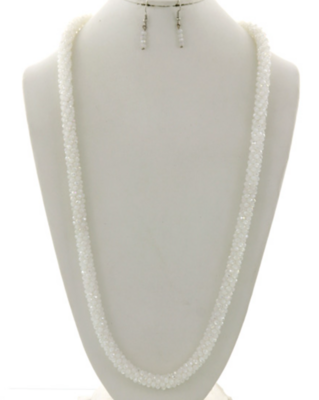 Crochet Glass Bead Necklace white