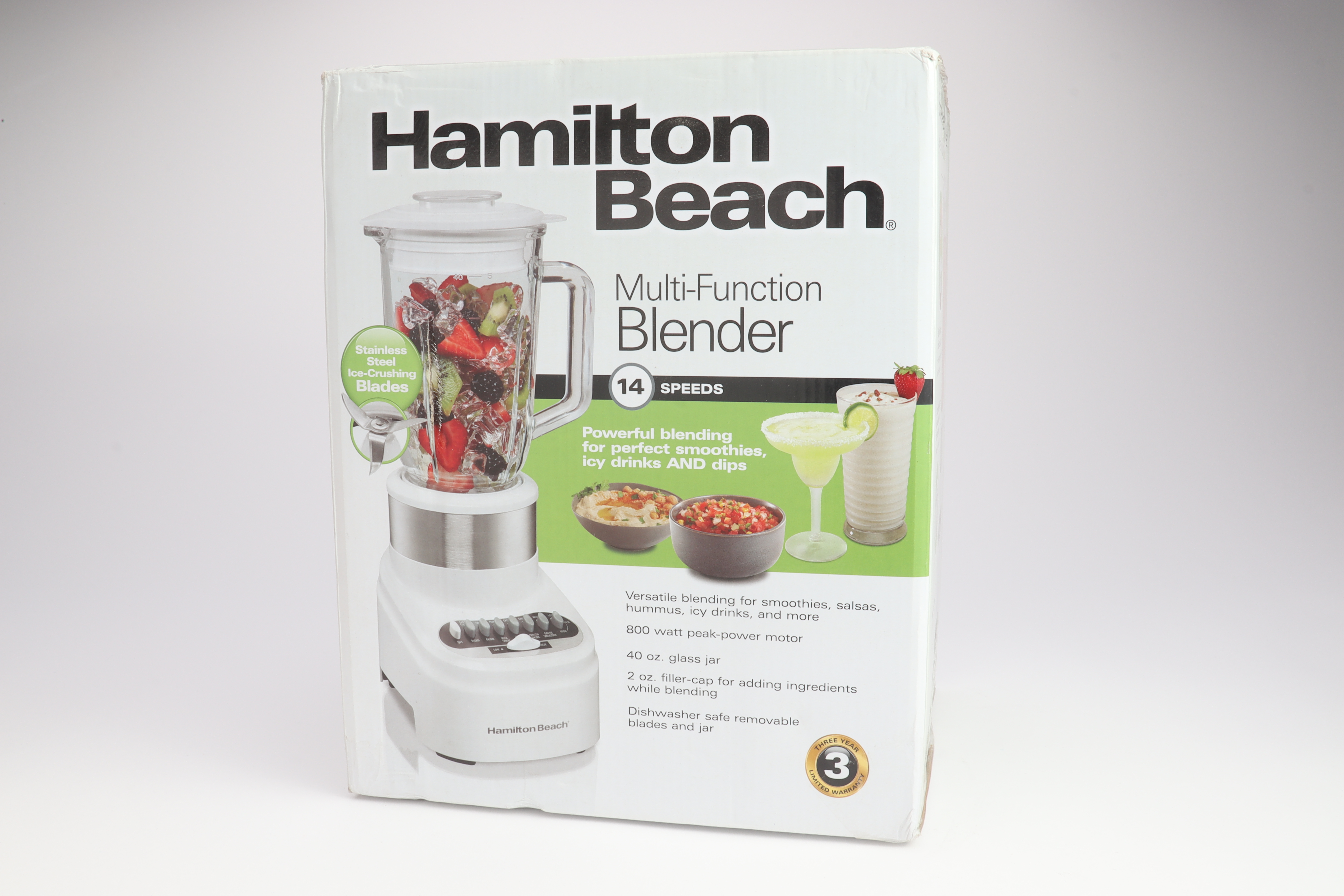 Hamilton Beach Model 54250 Chrome 14-speed Blender With Glass 5 Cup Jar 