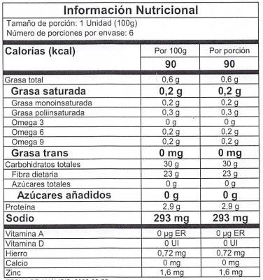 Tabla Nutricional Arepa Doña Aleja Integral