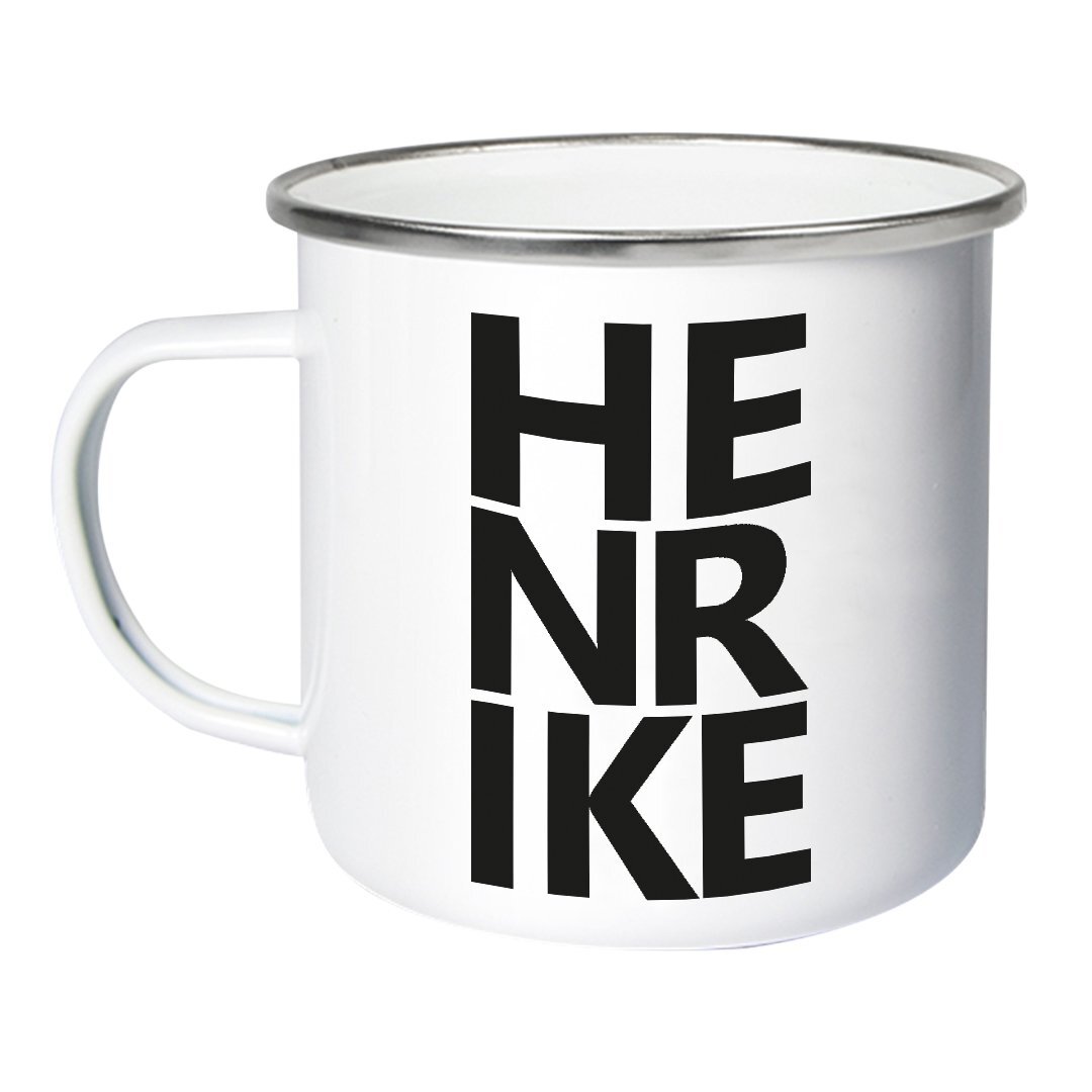 Emaille-Tasse 12oz, weiß mit Edelstahlrand, ca. D: 81 mm/H: 80 mm