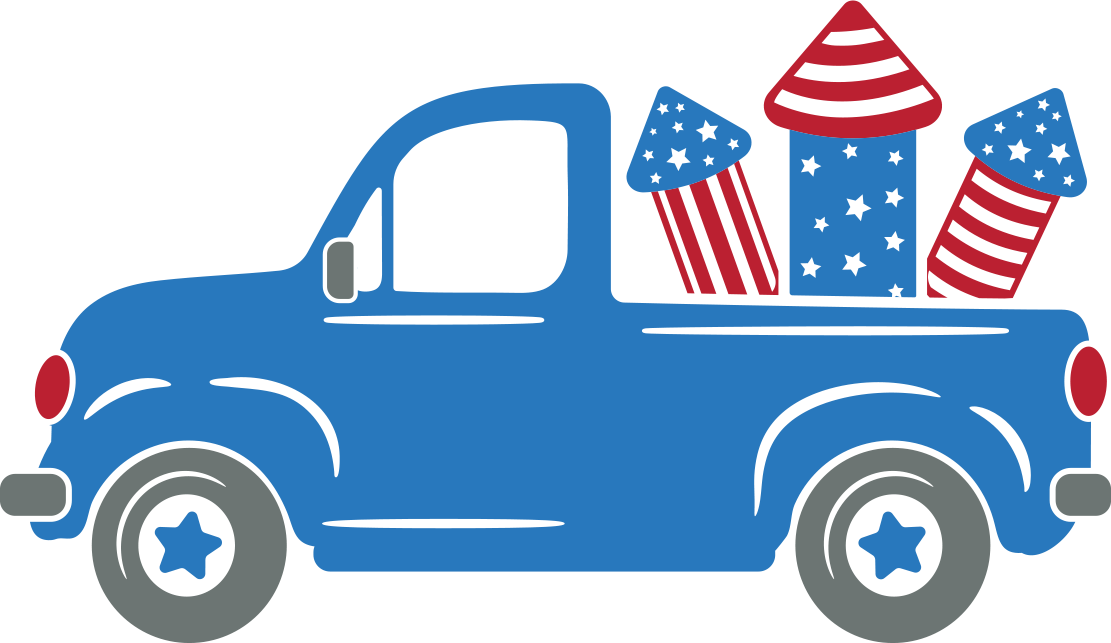 Blue Truck with Red and White Rockets