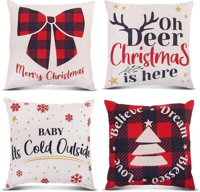 Burlap Christmas Pillow Covers 4pc