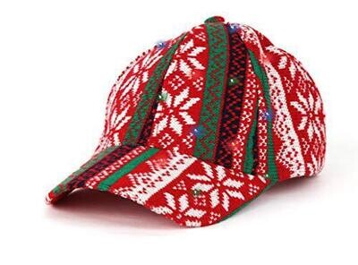Light-Up Holiday Knitted Baseball Hat, Red